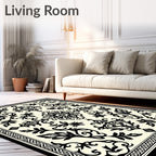 Elegant Black Floral Symmetry Design Rug