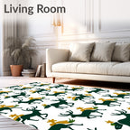 Dark Green Antlered Deer With Gold Accent Rug