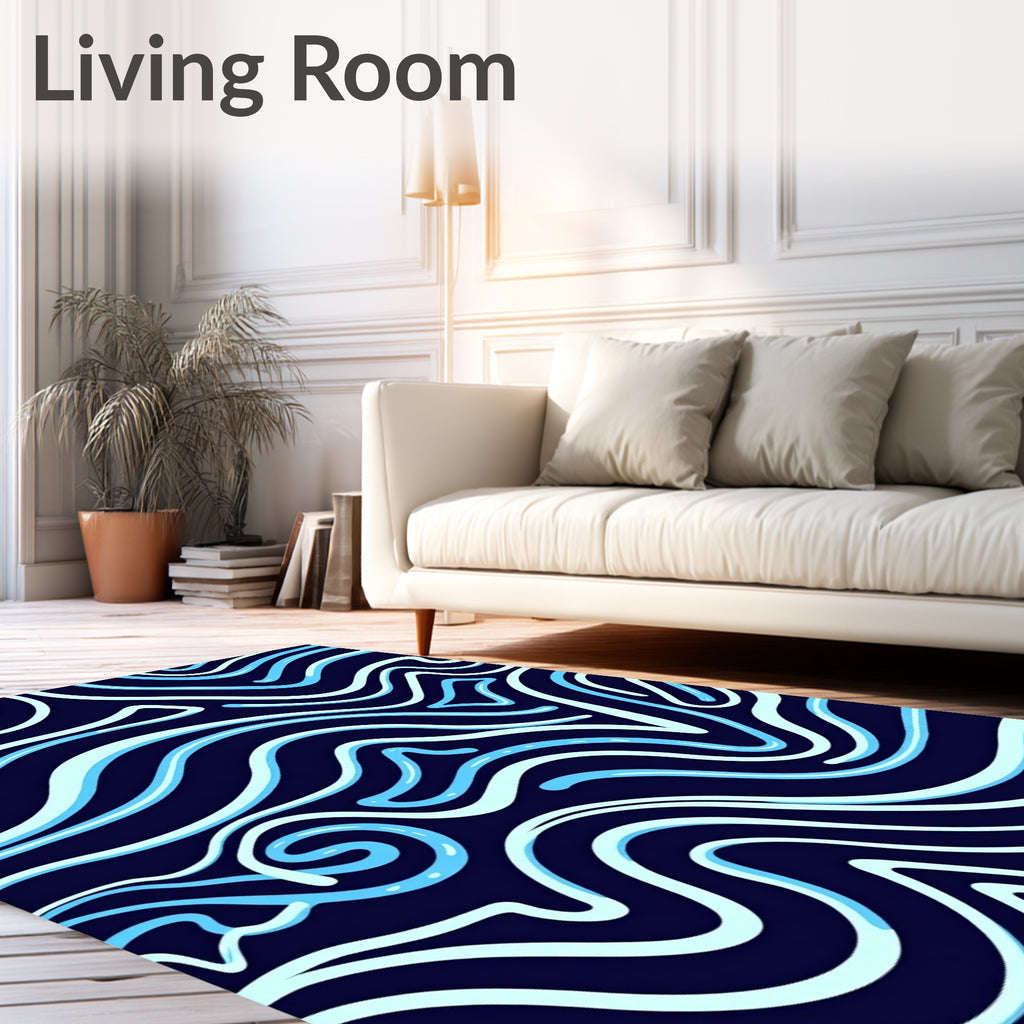 Navy Blue Swirl Pattern Rug