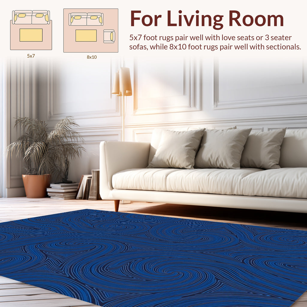 Deep Blue Swirls and Triangles Pattern Rug
