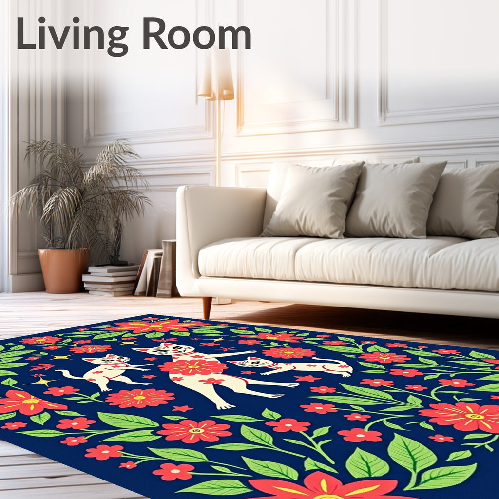 Floral Cat Family Vibrant Tapestry Rug