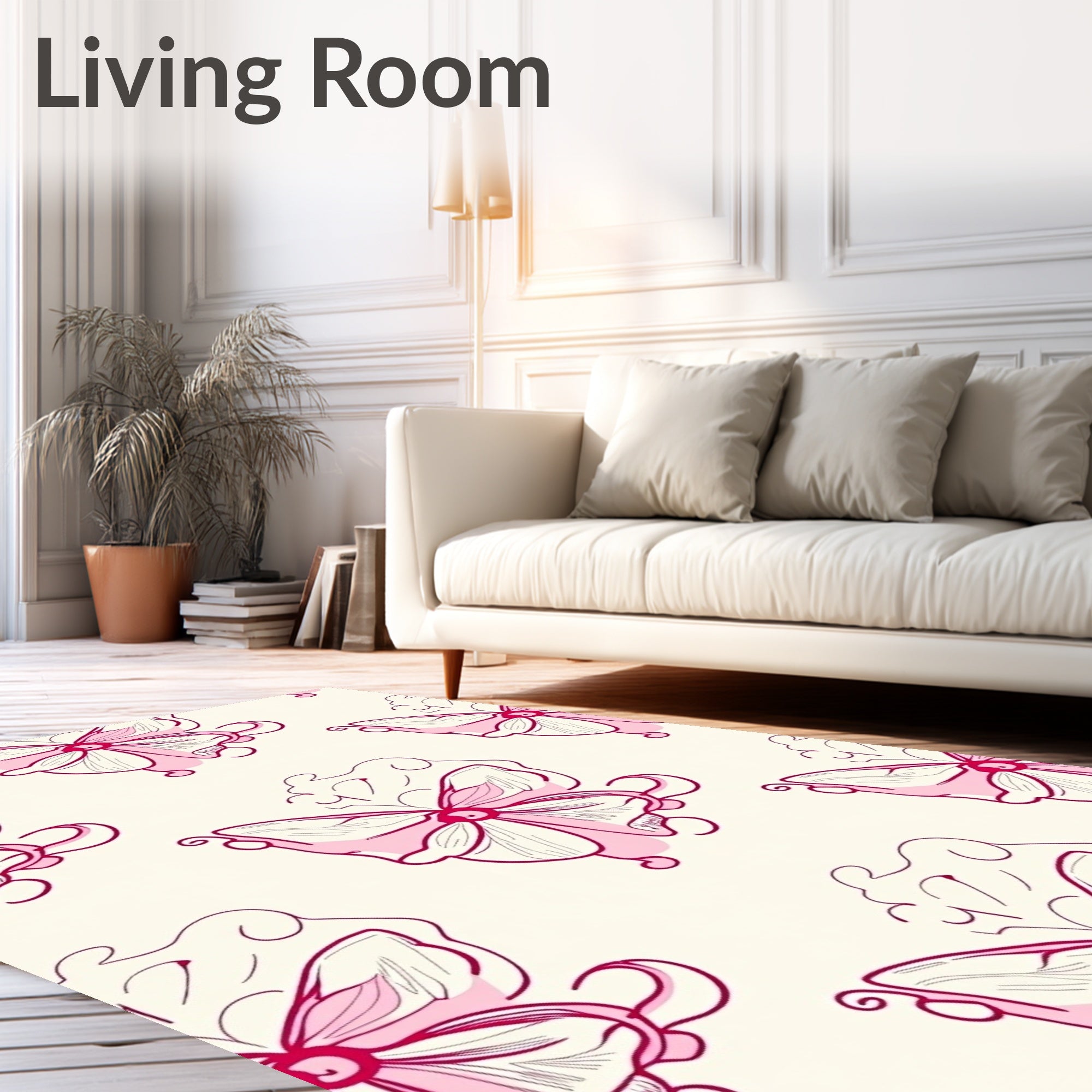 Pink Delicate Butterfly Pattern Design Rug