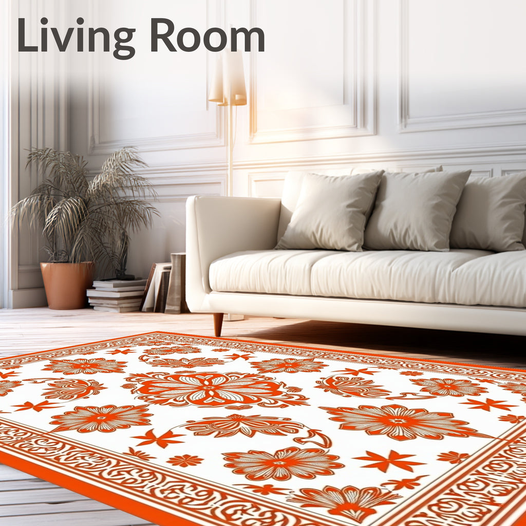 Orange Floral Symmetry Pattern Rug