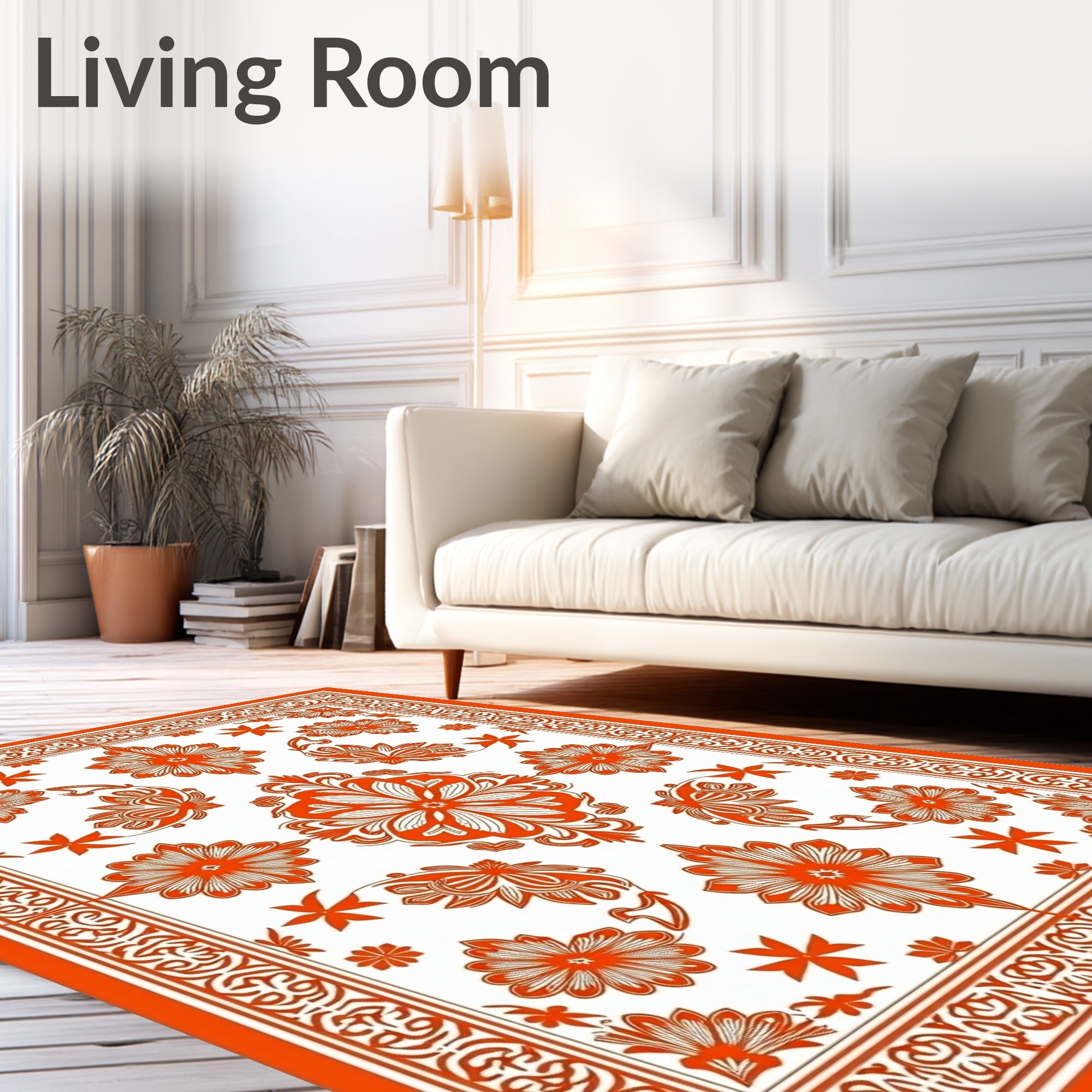 Orange Floral Symmetry Pattern Rug