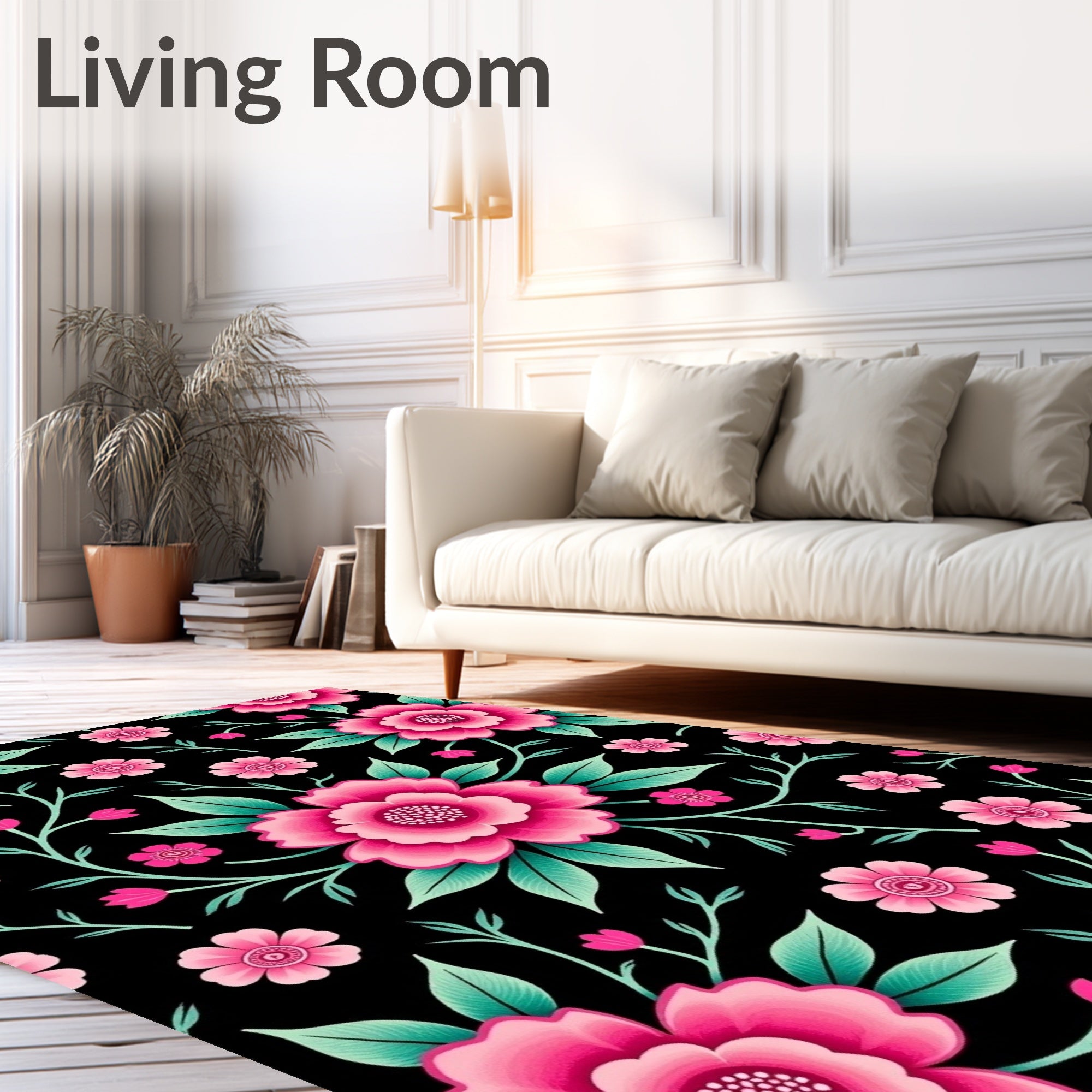 Bold Pink Floral Vines Pattern Rug