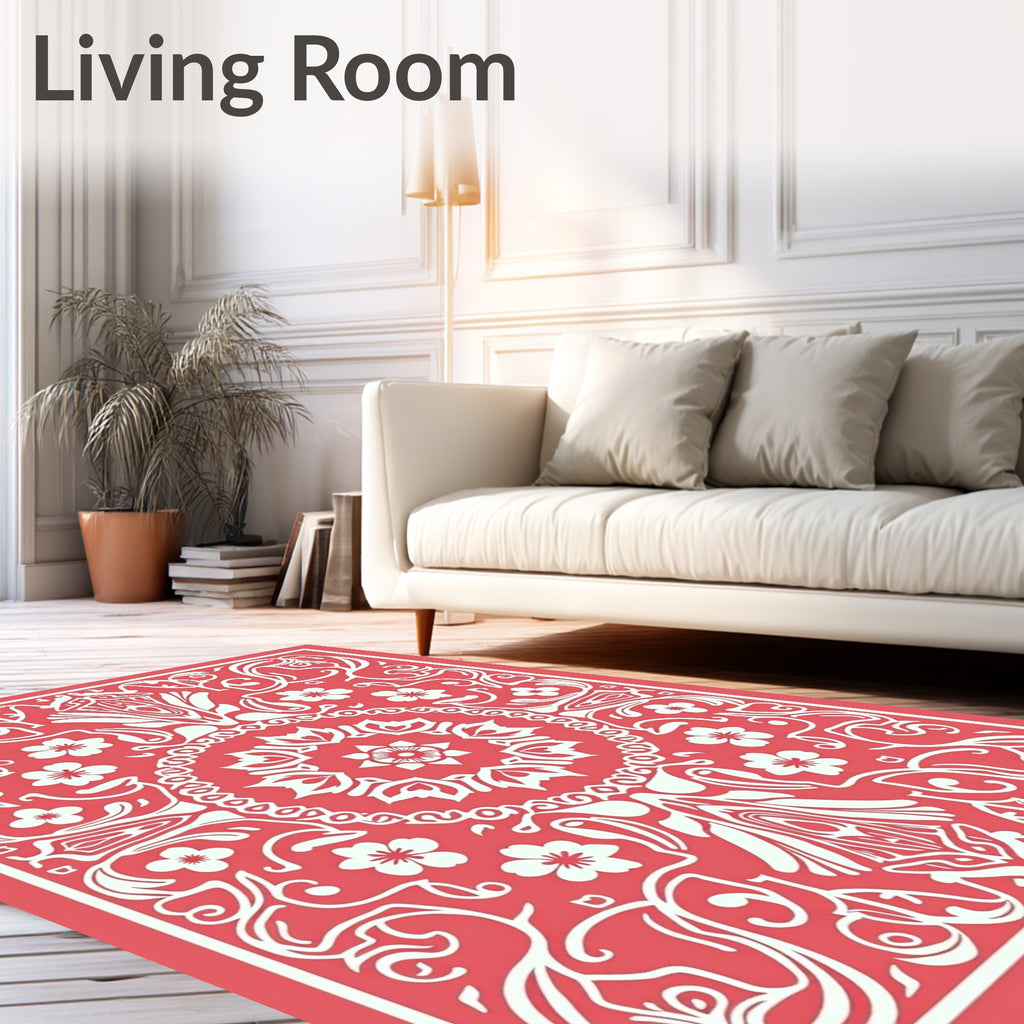 Floral Mandala Patterned Coral Design Rug