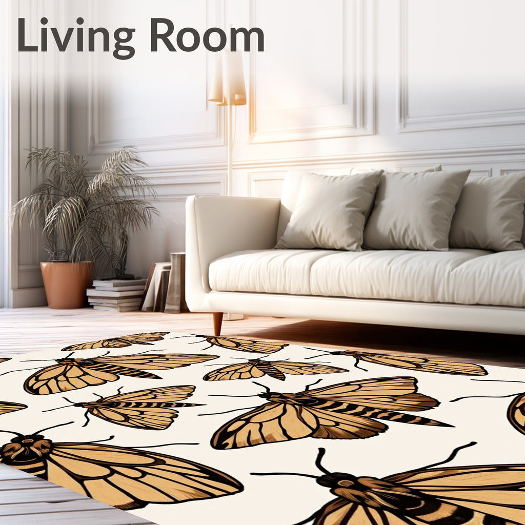 Brown Moth Pattern Woodland Design Rug