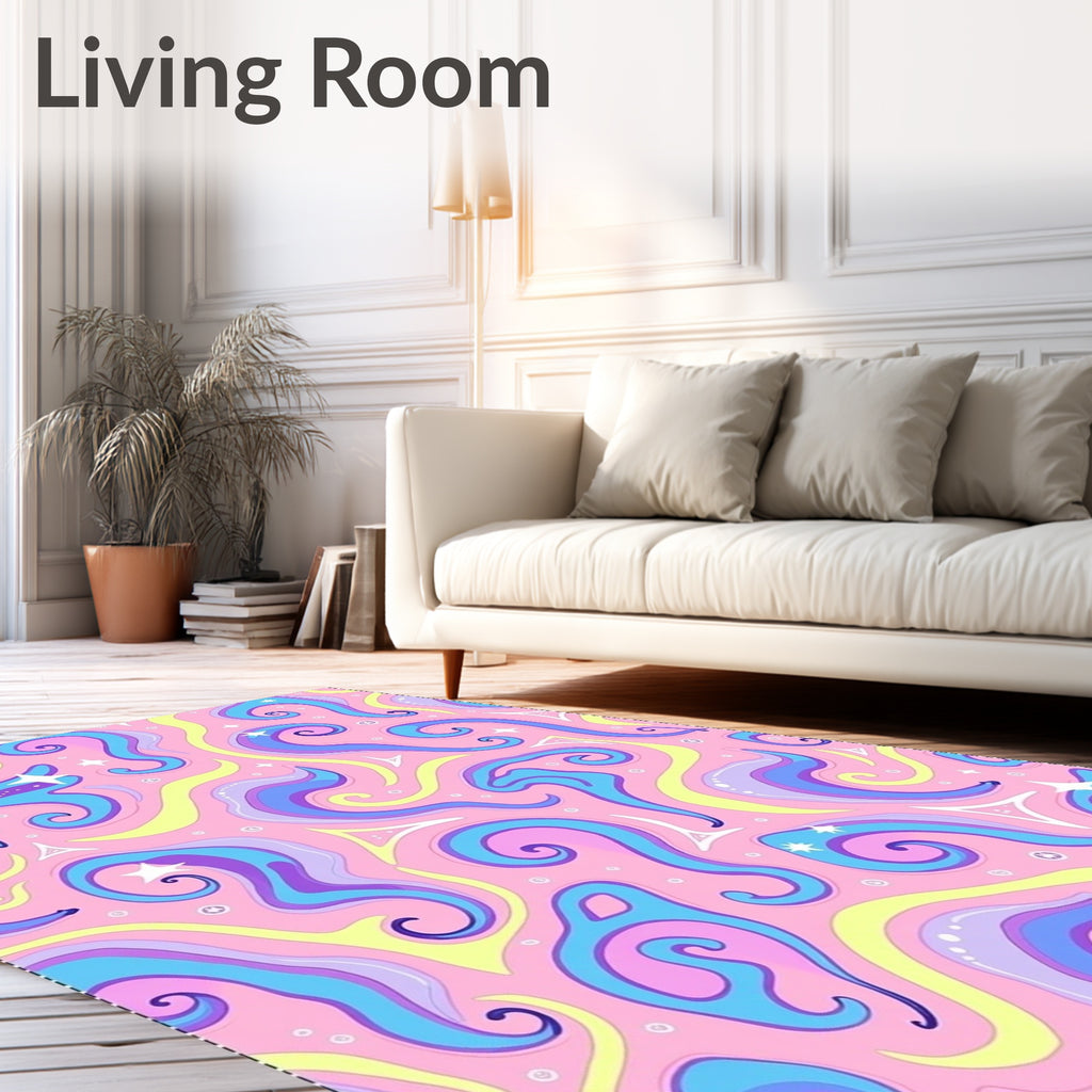 Whimsical Swirls Pink Blue Pattern Rug