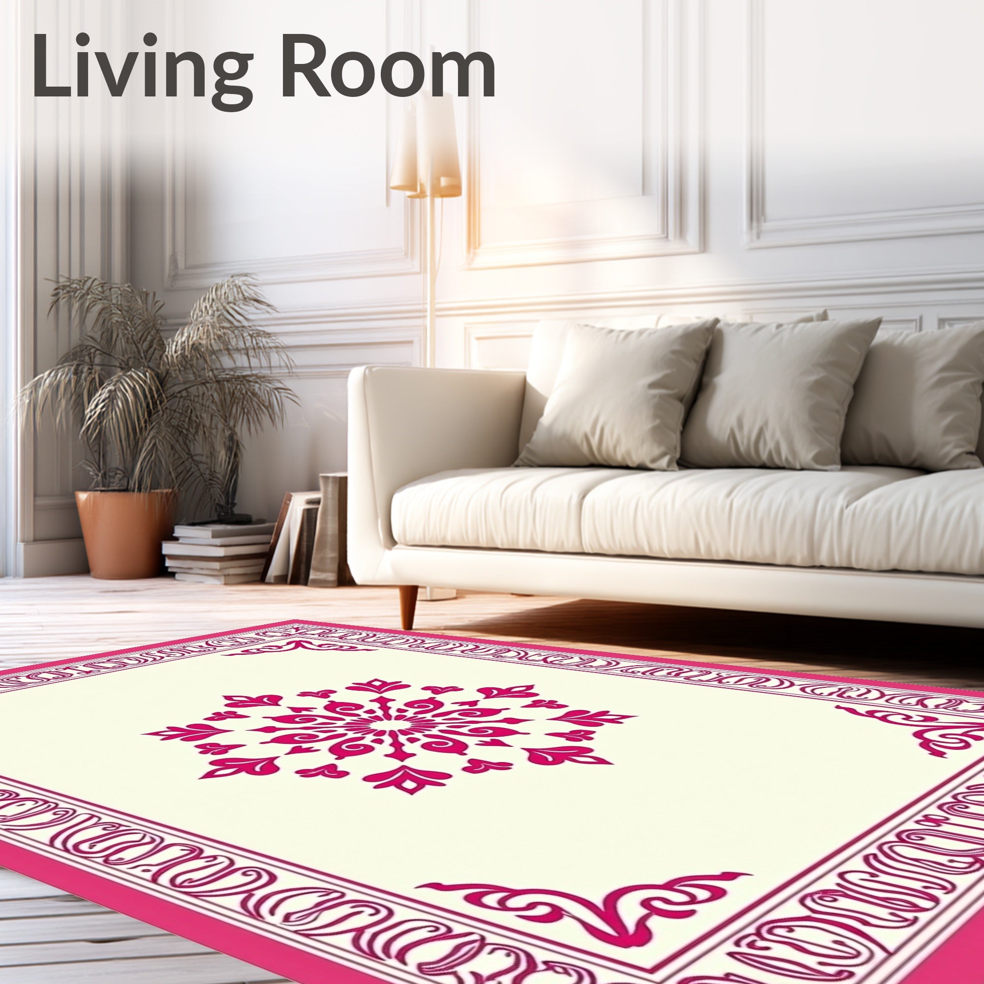 Ornate Pink Floral Mandala Design Rug