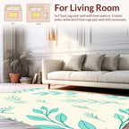 Teal Leaf Pattern on Cream Background Rug