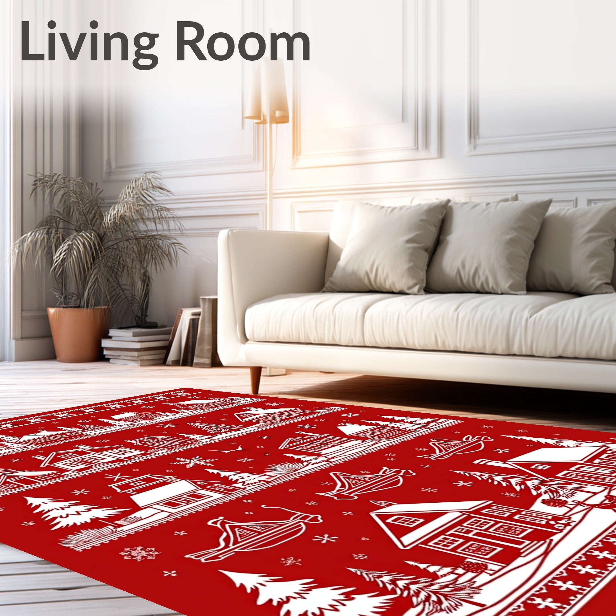 Winter Village Festive Scene Design Rug