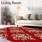 Royal Red Ivory Damask Pattern Rug