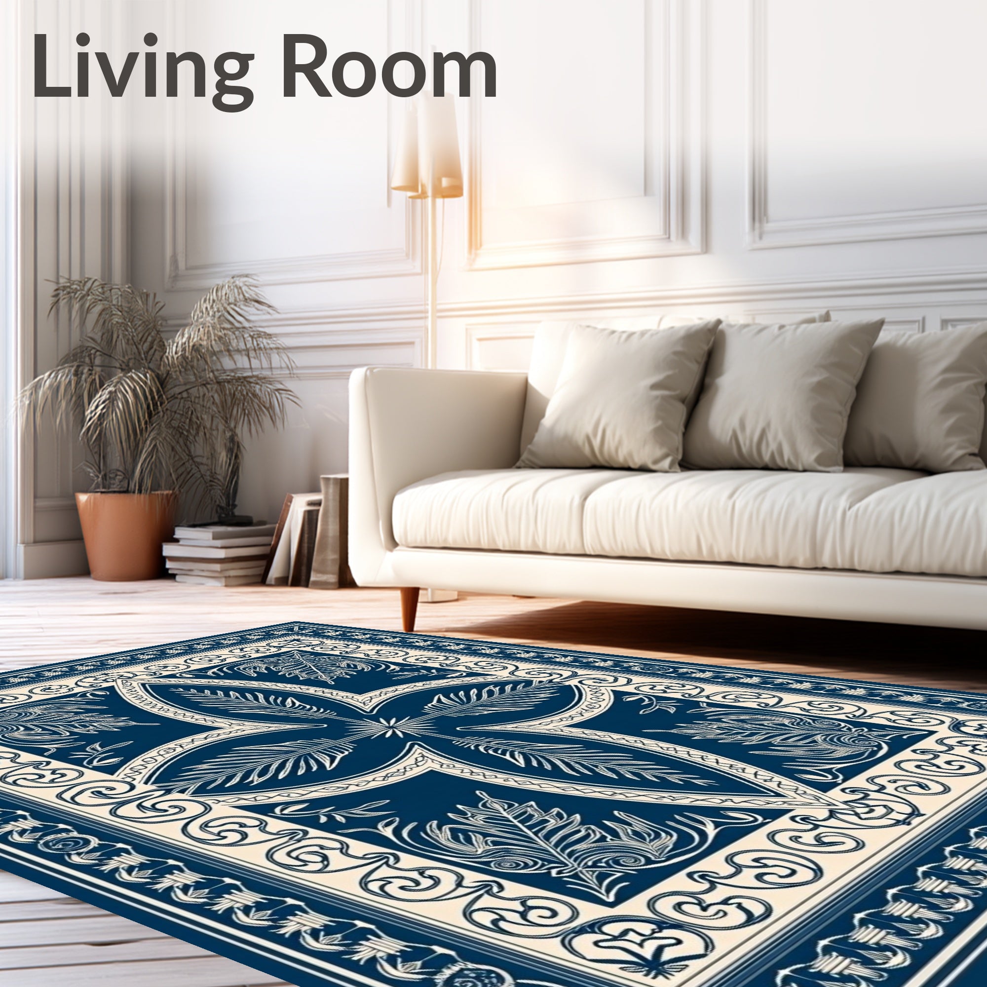 Bold Navy Floral Scrollwork Rug