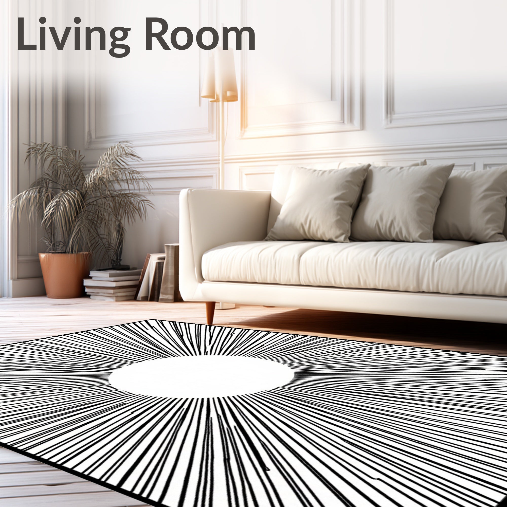 Radial Sunburst Line Art Design Rug
