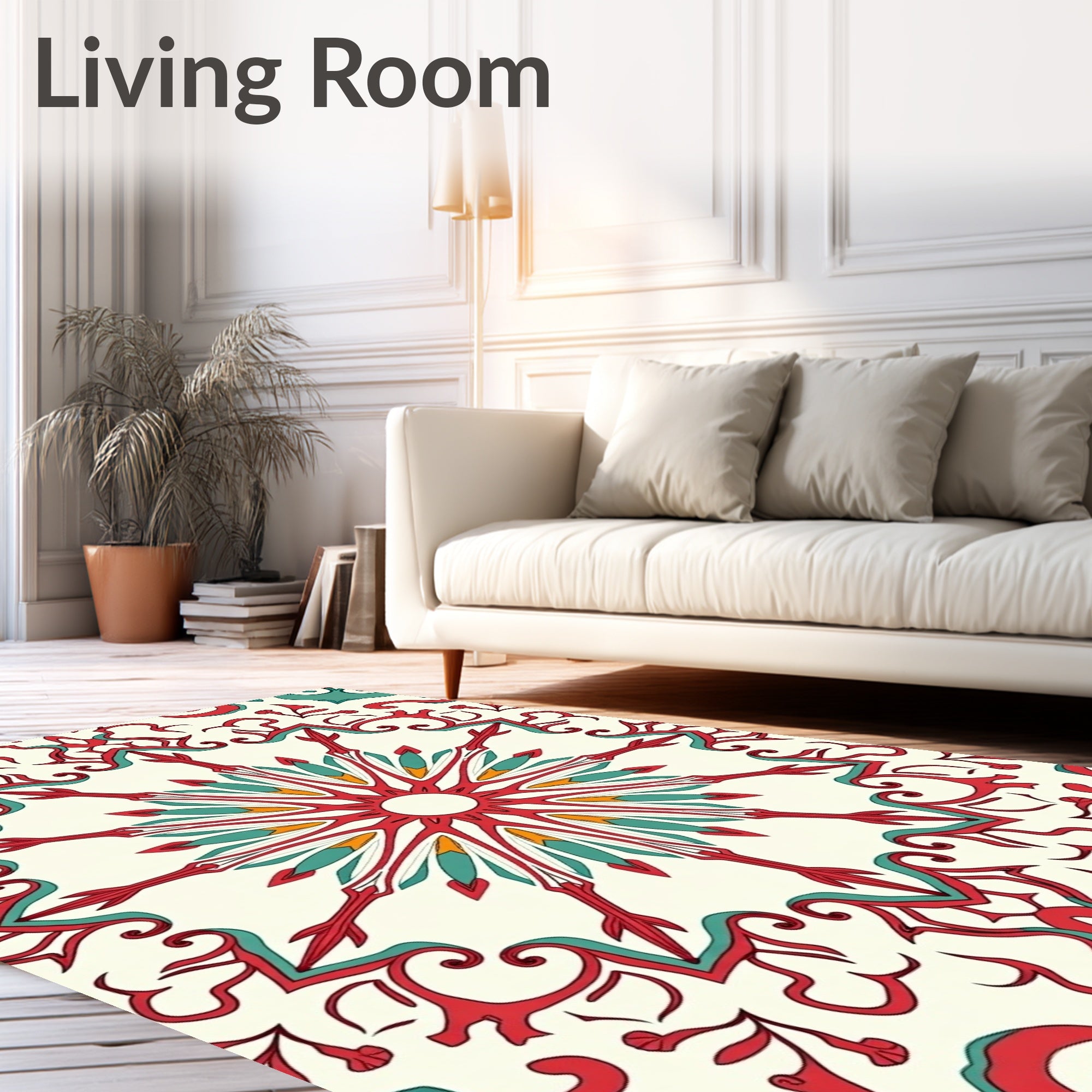 Red Teal Sunburst Mandala Design Rug