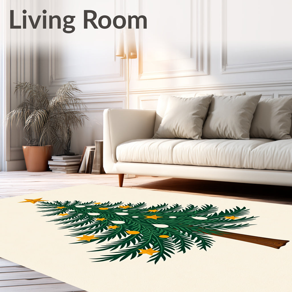 Green Pine Tree With Gold Stars Rug