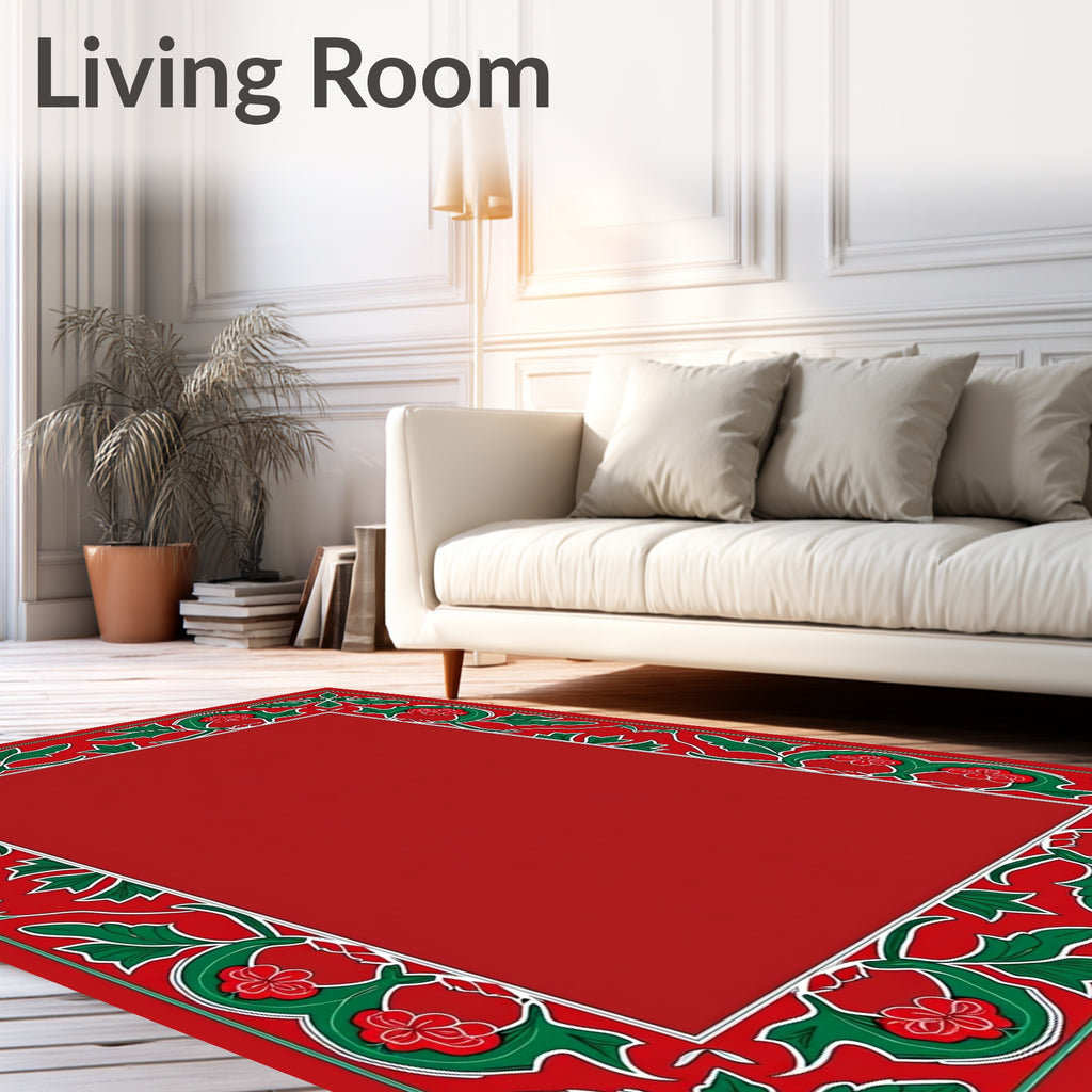 Victorian Floral Red and Green Border Rug