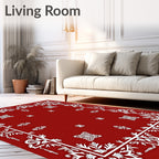 Red Floral Intricate Border Design Rug