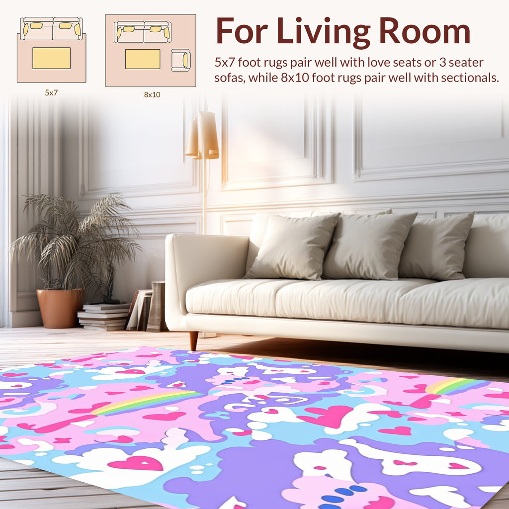 Sweet Pastel Rainbow Hearts Pattern Rug