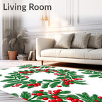 Festive Holly Berry Wreath Pattern Rug