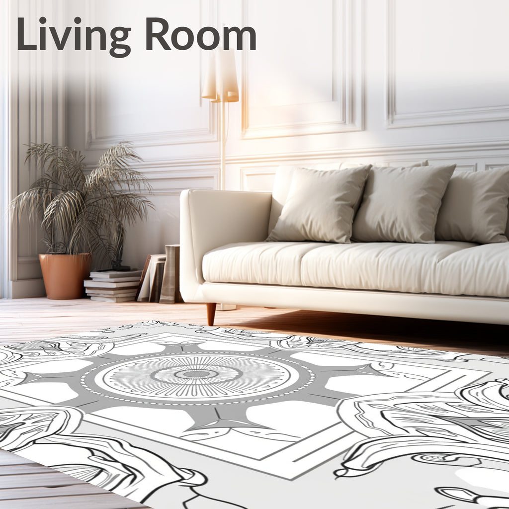 Intricate Grey Floral Medallion Pattern Rug