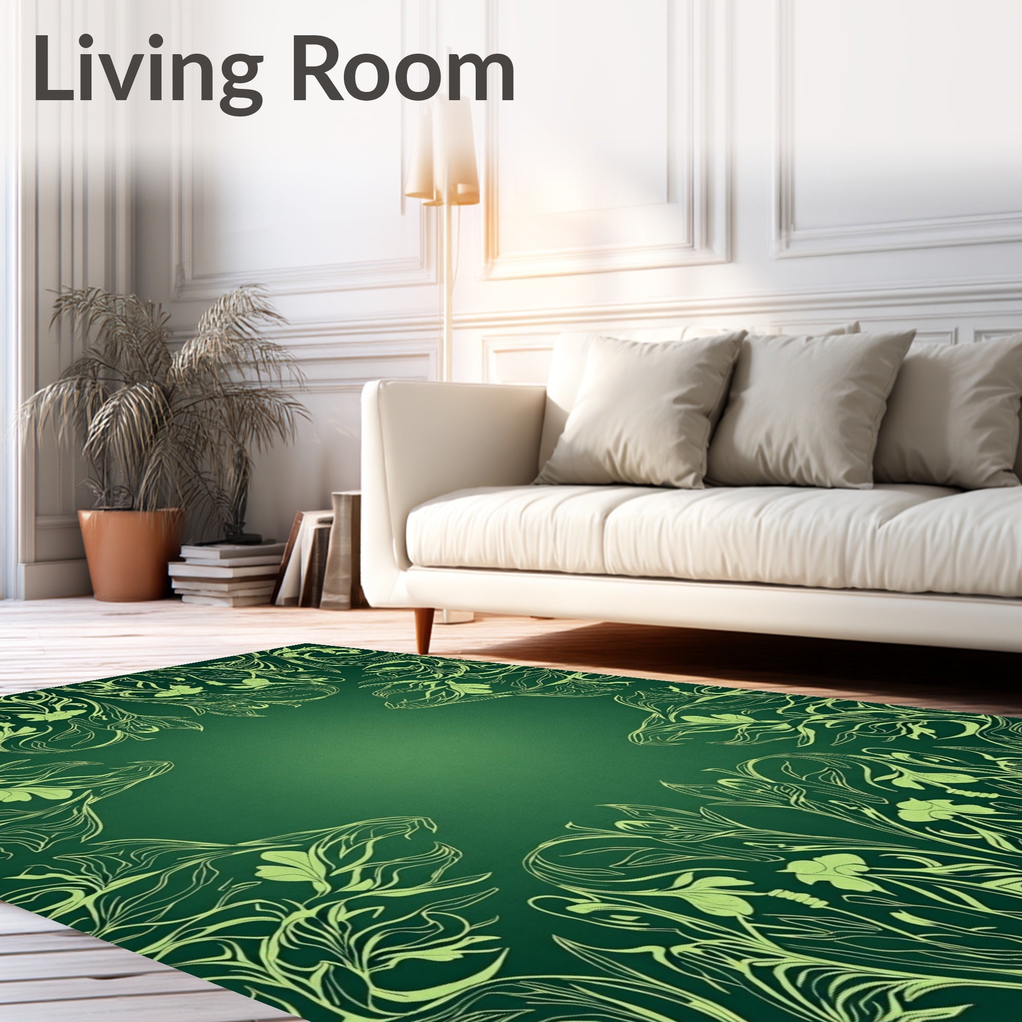 Elegant Emerald Floral Symmetry Rug