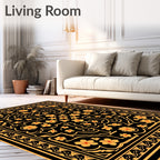Artistic Black Gold Floral Medallion Rug