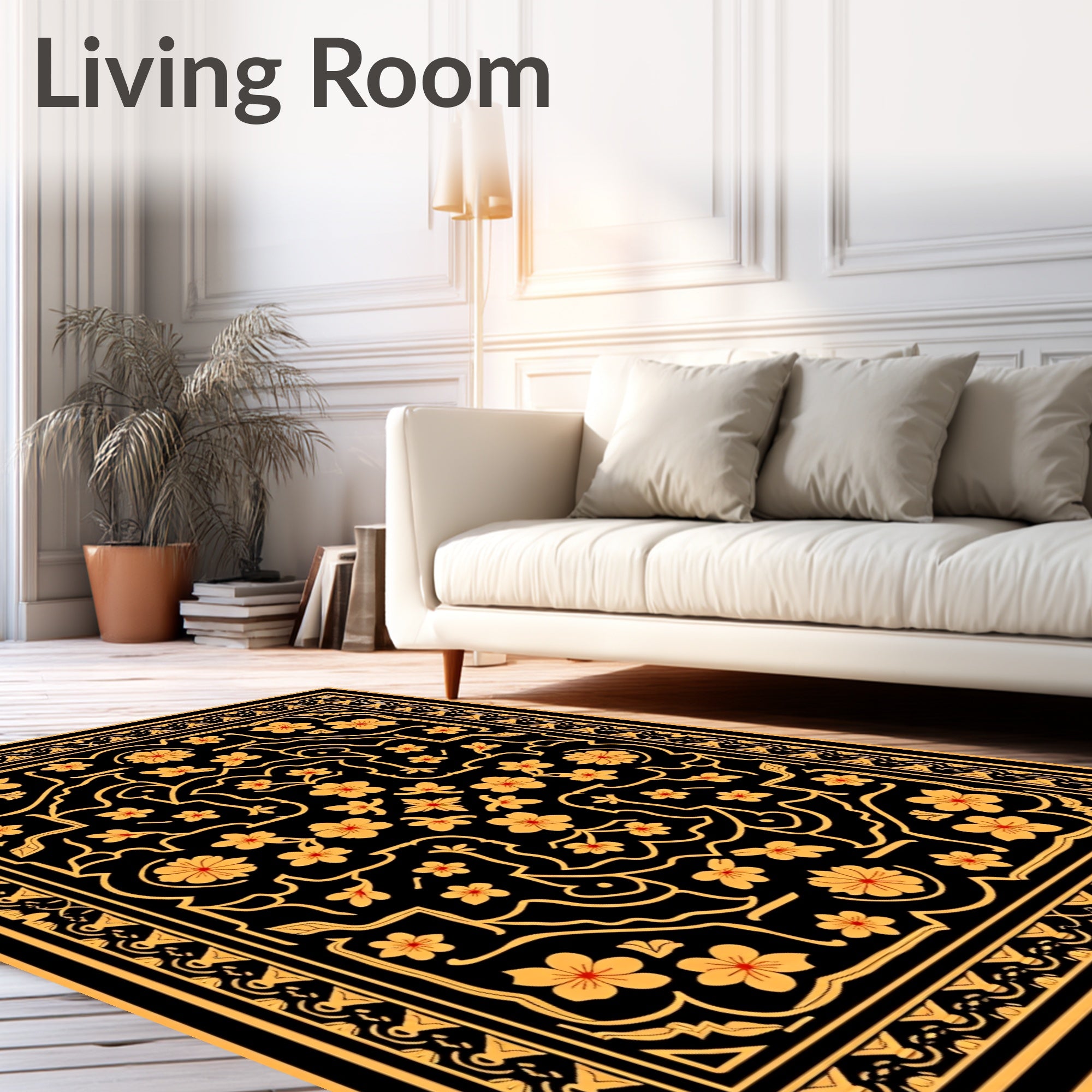 Artistic Black Gold Floral Medallion Rug
