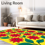 Bright Red Floral Vines Pattern Rug
