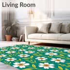White Daisy Floral Pattern Rug