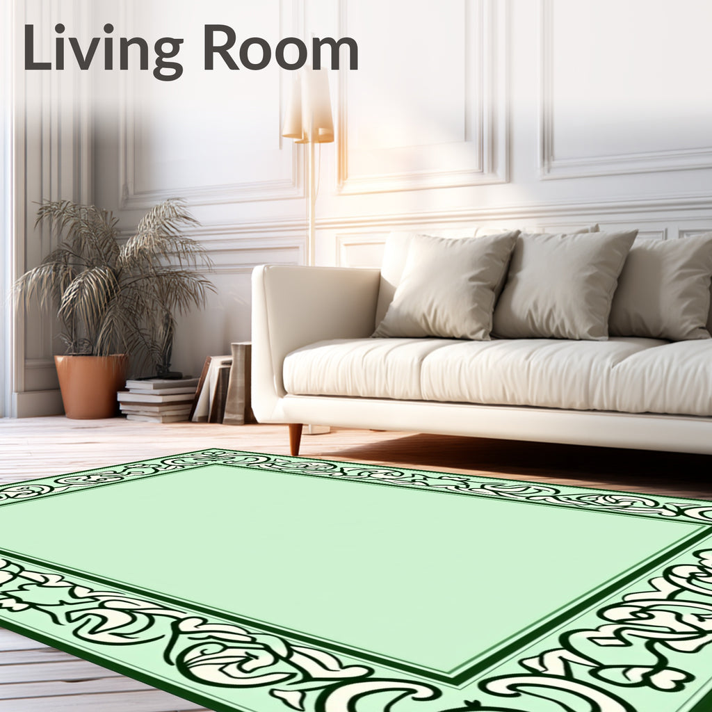 Elegant Scrollwork Green Ivory Pattern Rug