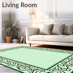 Elegant Scrollwork Green Ivory Pattern Rug