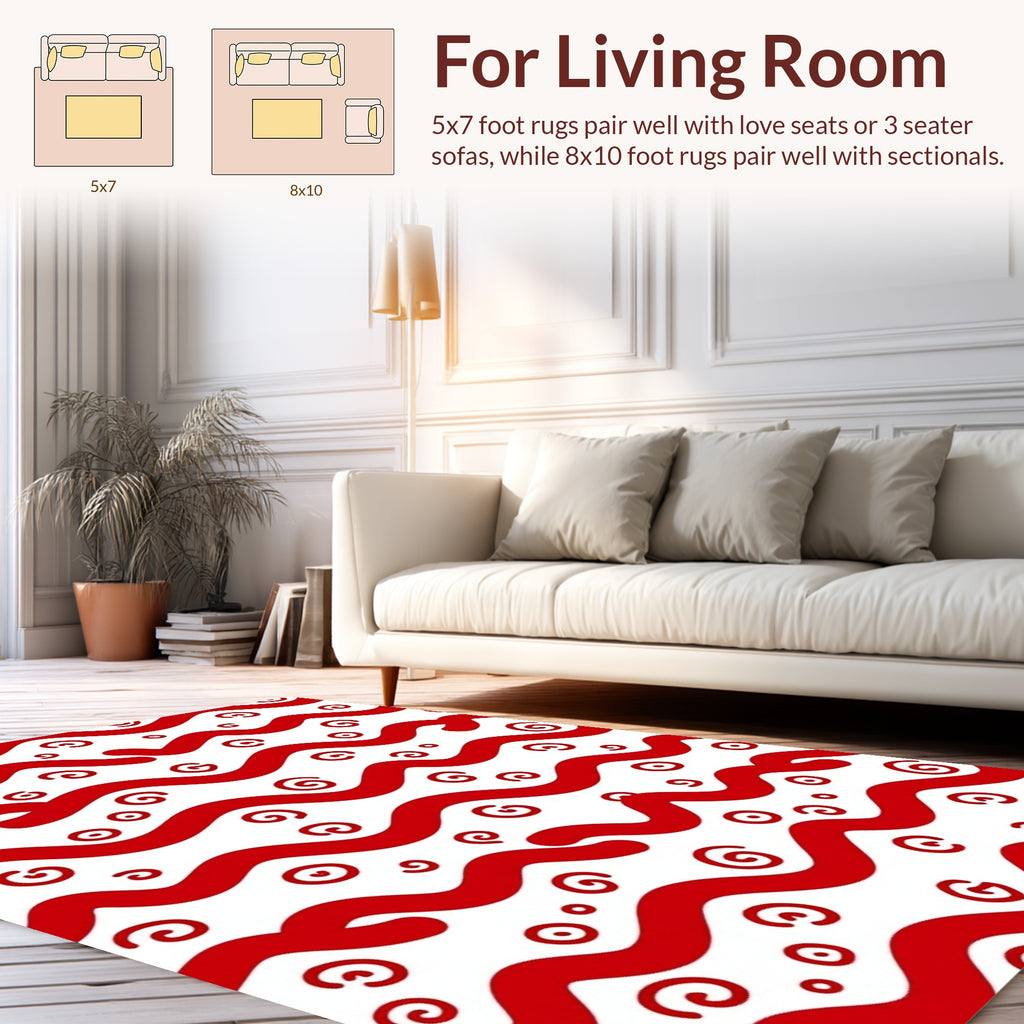 Red Curvy Swirl Pattern Rug