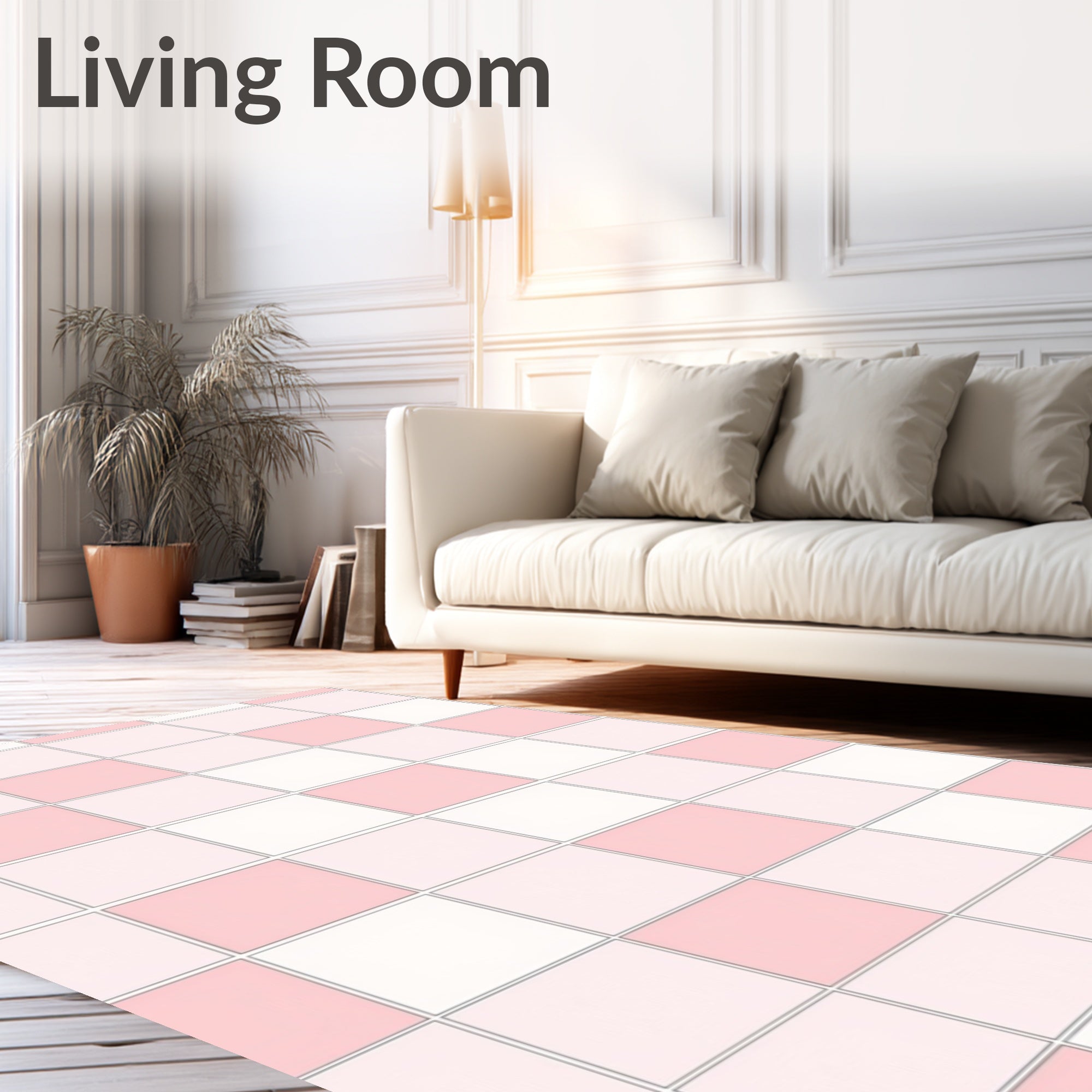 Soft Pink White Checkerboard Pattern Rug