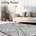Intricate Black White Maze Pattern Rug