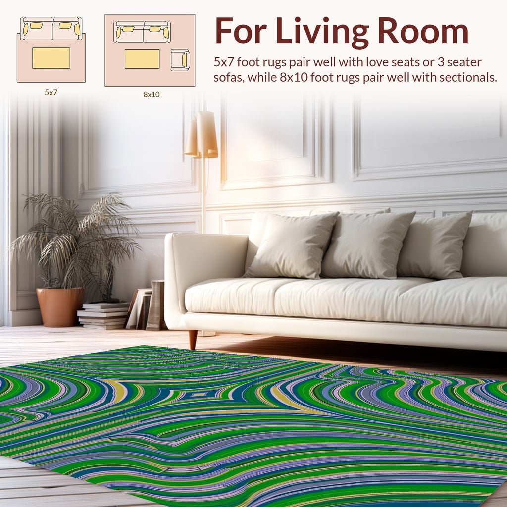 Wavy Green Yellow Blue Abstract Pattern Rug