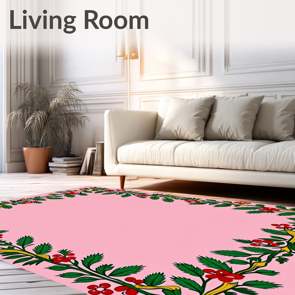 Crimson Berry Vine Border Rug