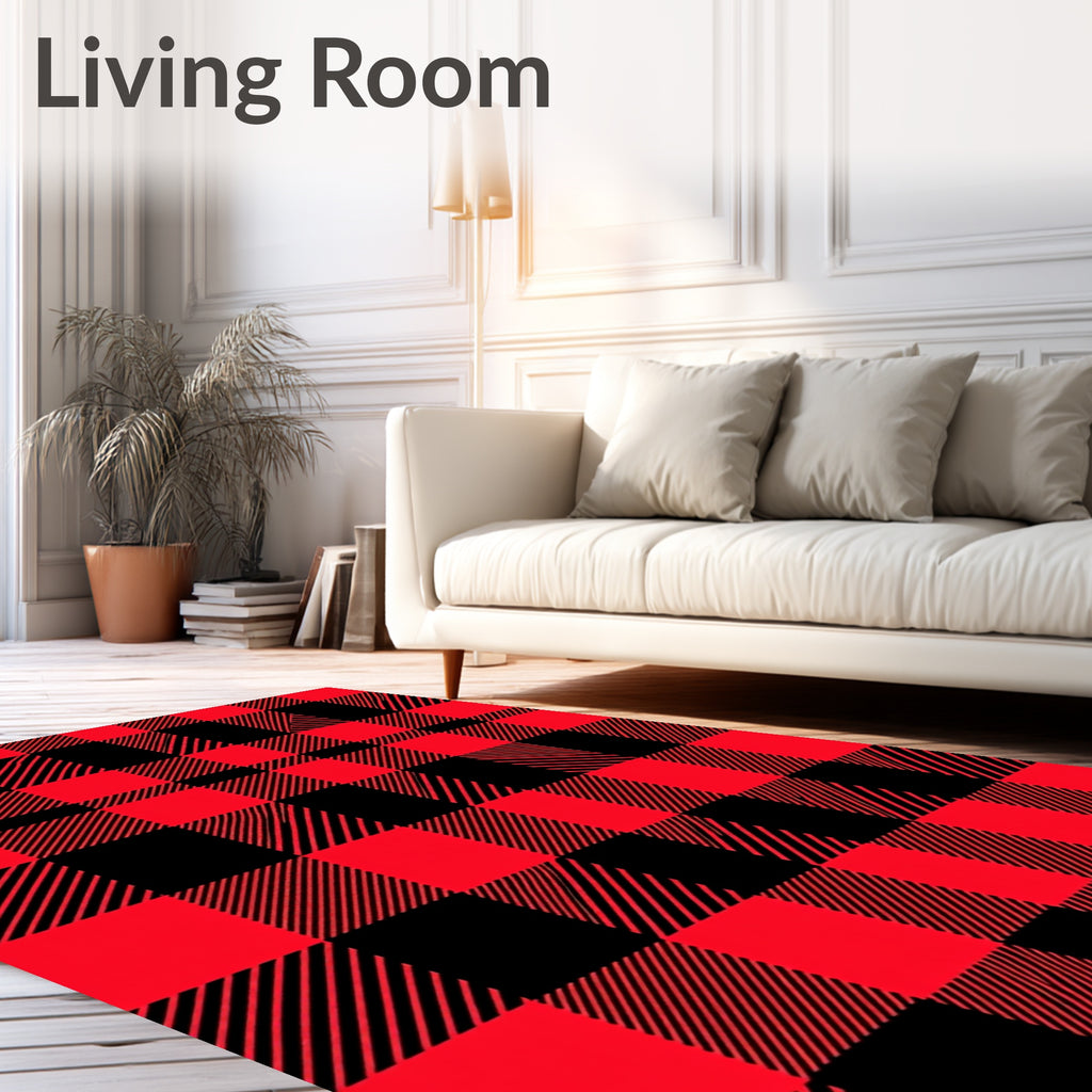 Red Black Plaid Pattern Rug