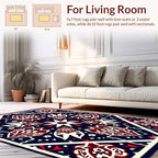 Crimson Floral Symmetry Dark Blue Rug