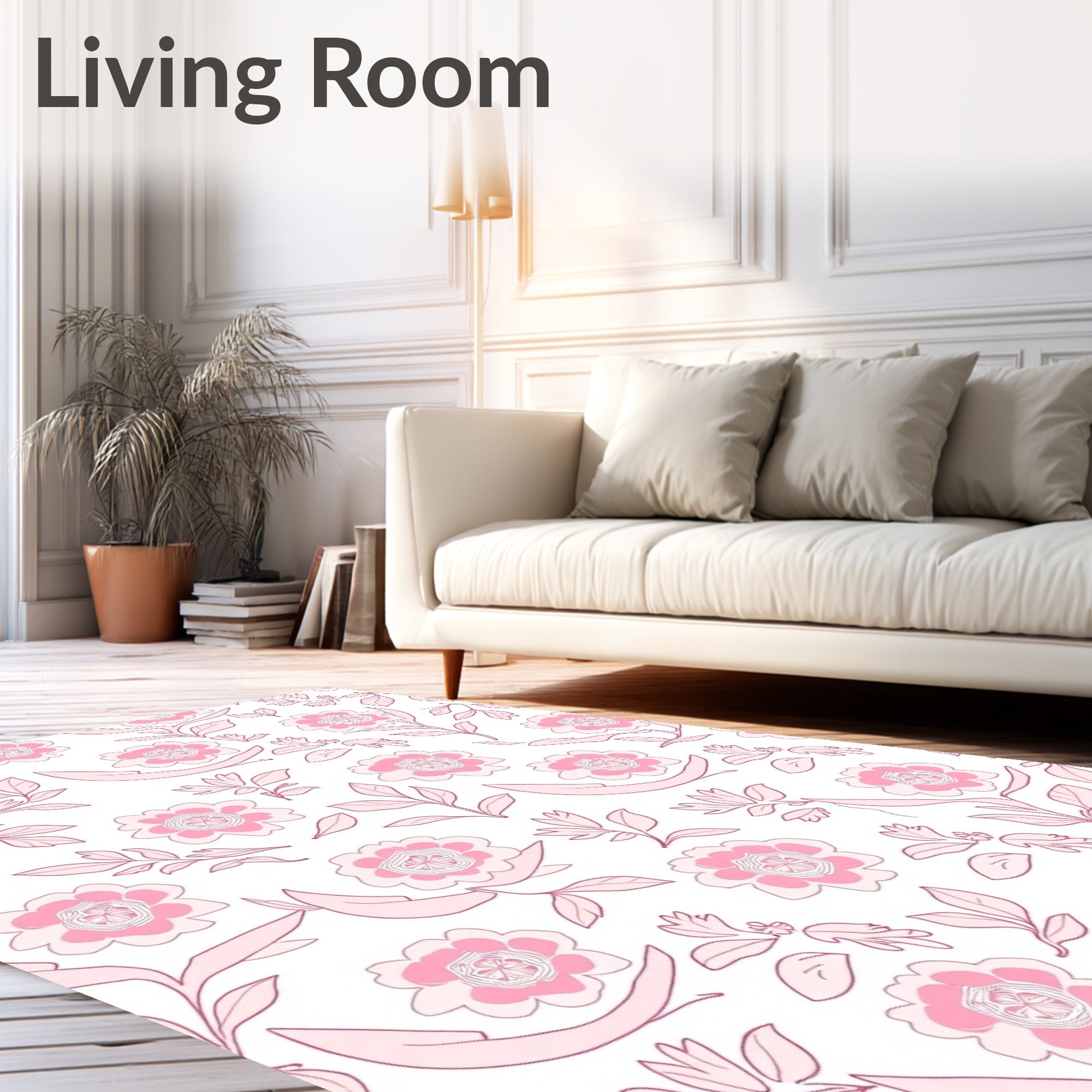 Sweet Pink Floral Outline Pattern Rug