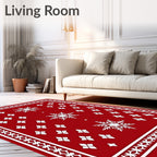 Red Snowflake Patterned Festive Rug