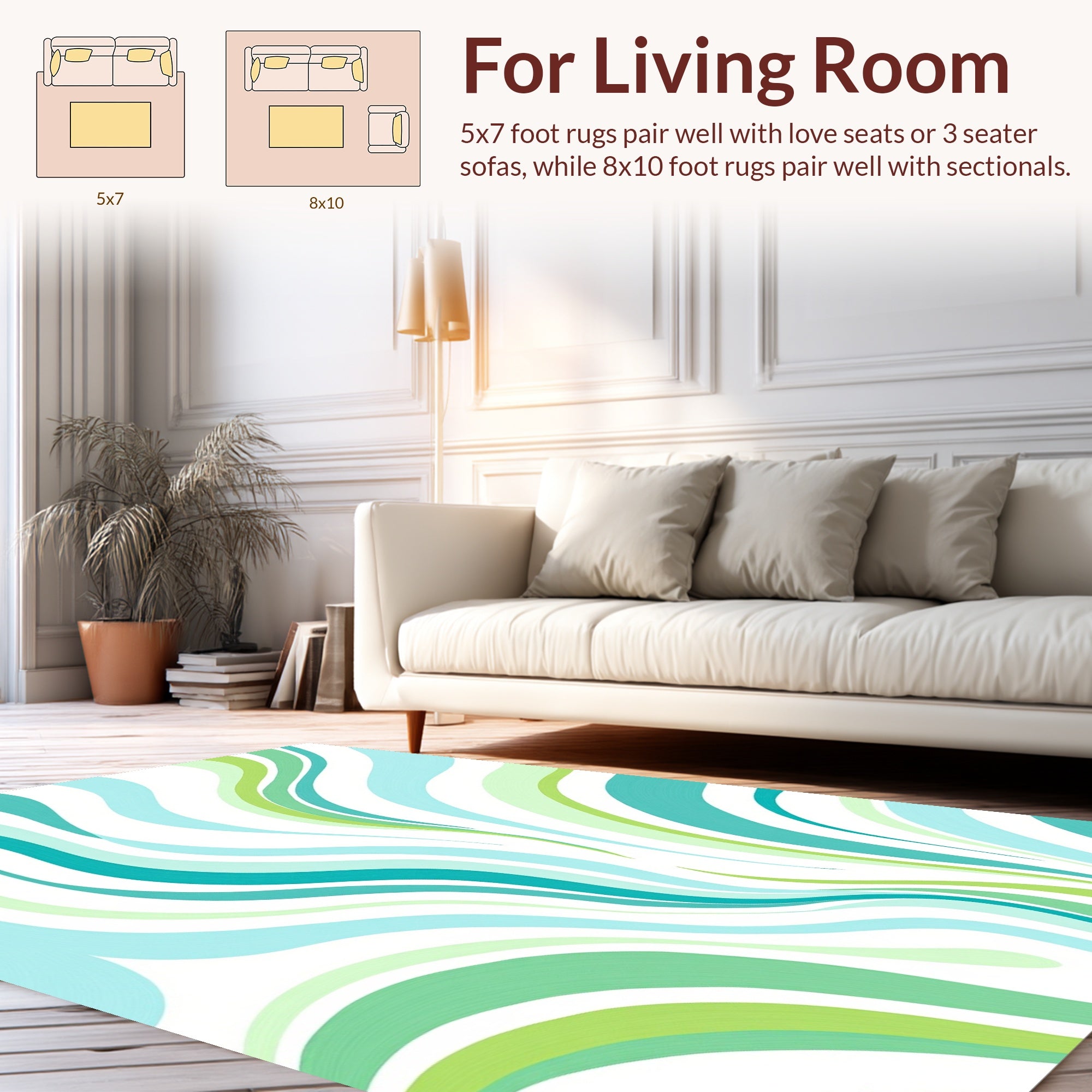 Turquoise And Green Wavy Pattern Rug