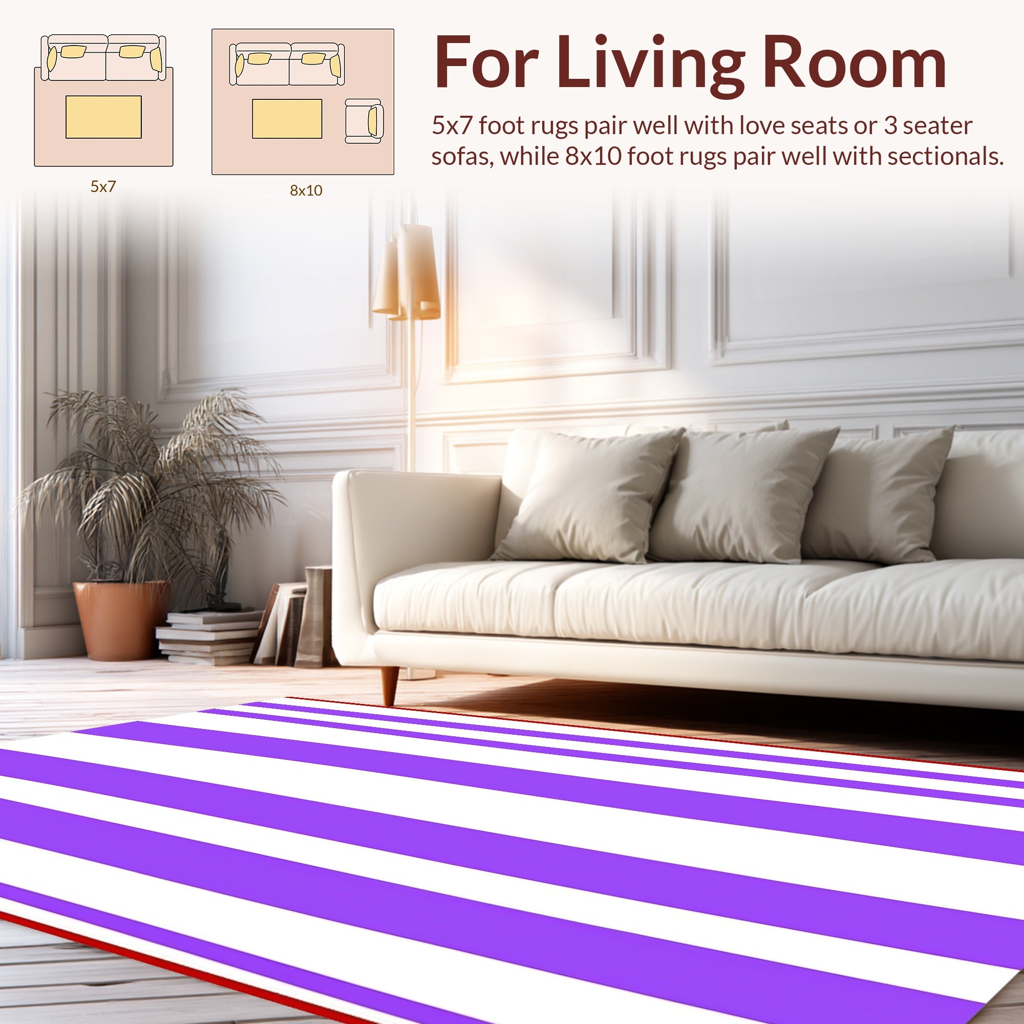 Purple and White Striped Graphic Design Rug