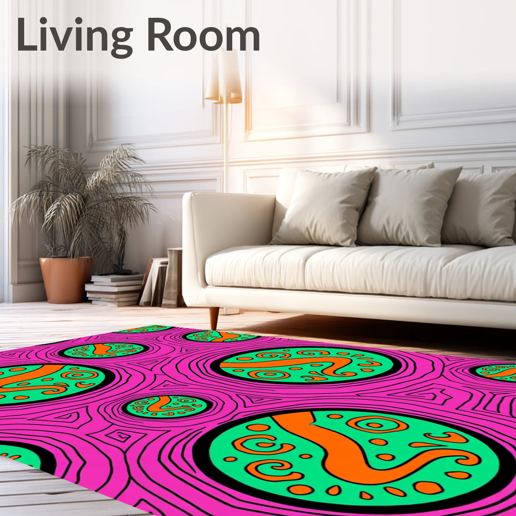 Vibrant Pink Green Orange Swirl Pattern Rug