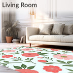 Coral Pink Garden Floral Pattern Rug