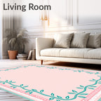 Teal Vine Bordered Pattern Rug