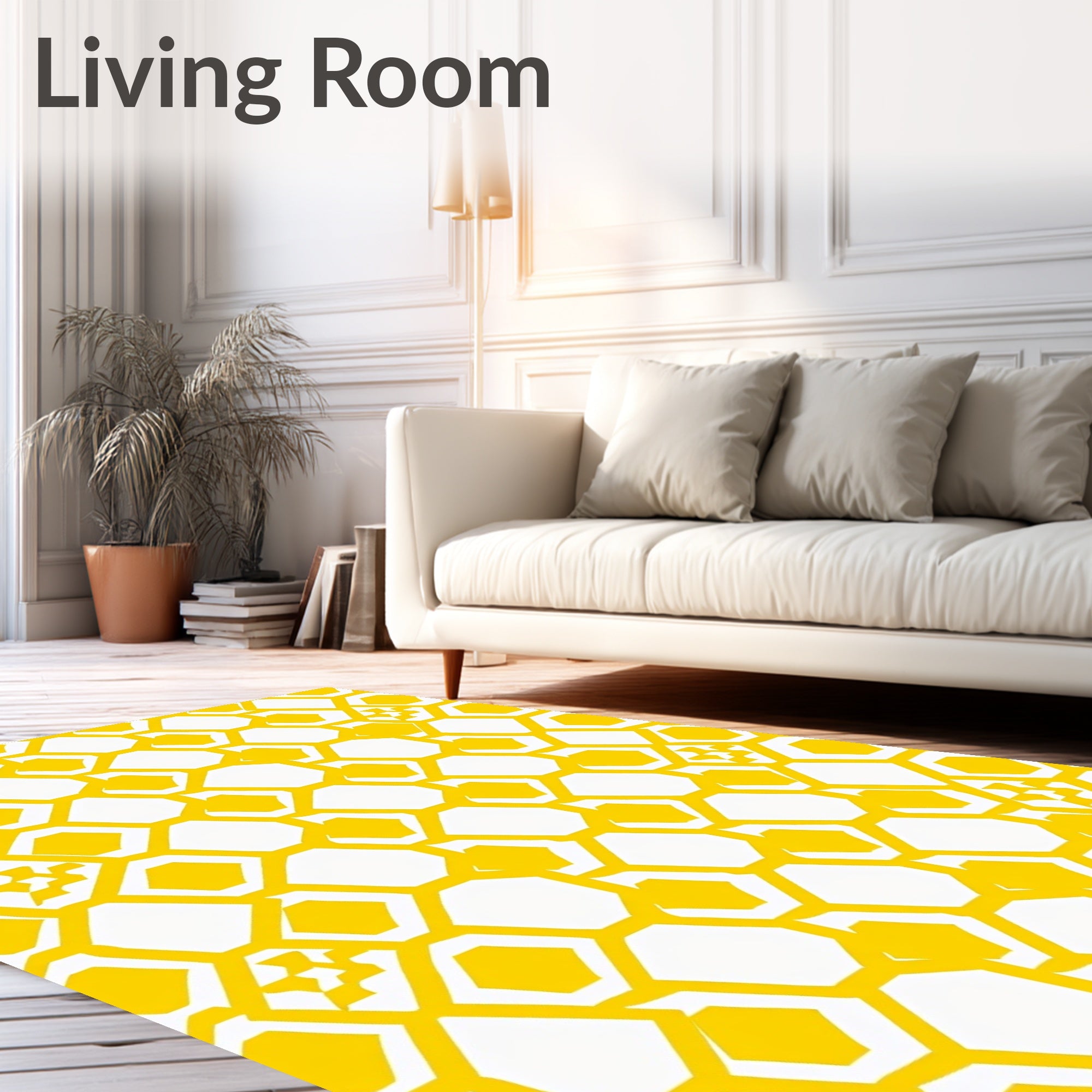 Yellow Hexagonal Grid Contemporary Design Rug
