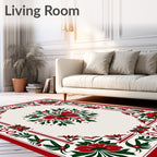 Red Green Floral Patterned Decorative Rug