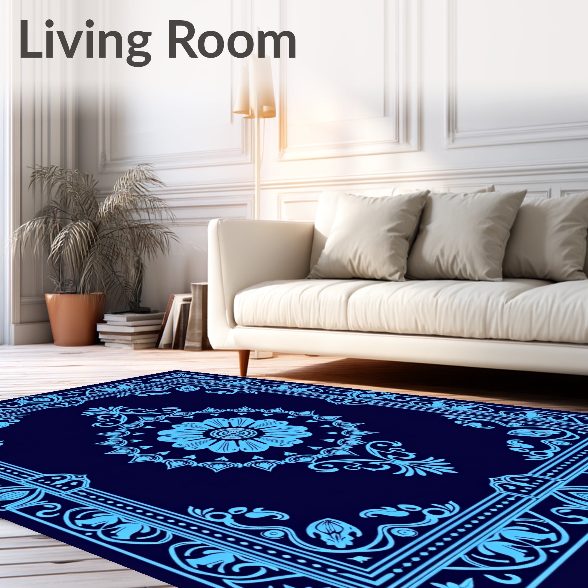 Intricate Floral Medallion Frame Design Rug