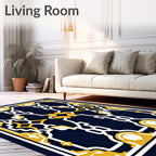 Royal Blue Yellow Geometric Pattern Rug